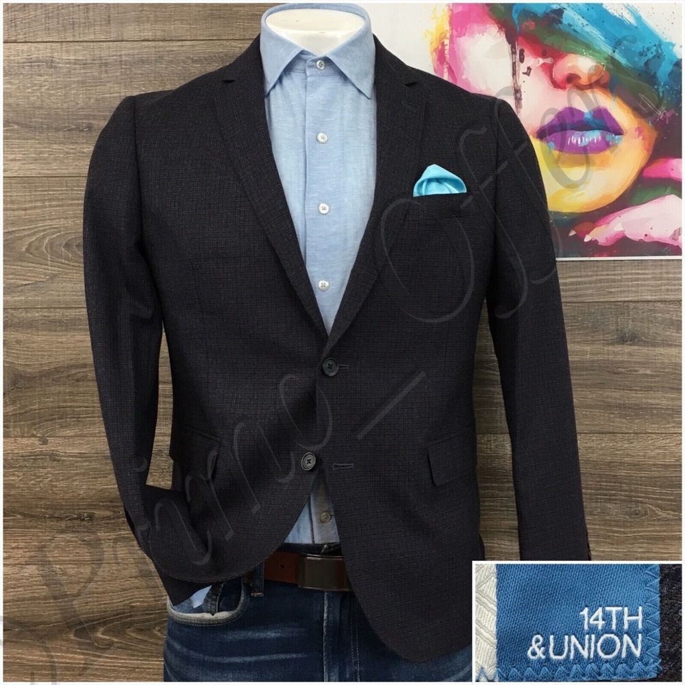 14TH Union Mens Blazer Sport Coat Two Button Casual Jacket‎ 42S Slim Wool Suits